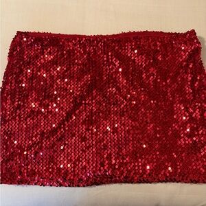 Red Sequin Mini Skirt - Women's Sparkle Party Skirt